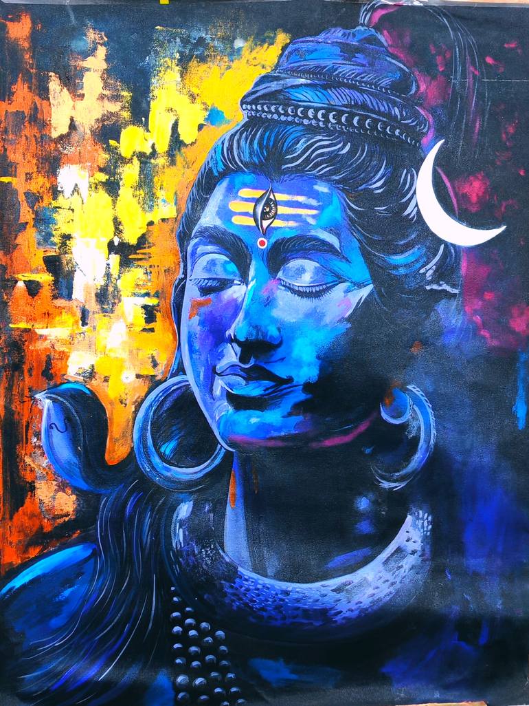 Original Famous Painting by Surya Kumar  Vintage Art on Canvas  Lord Shiva