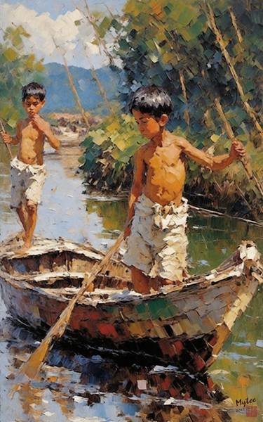 Original Figurative Boat Paintings by Mytee T