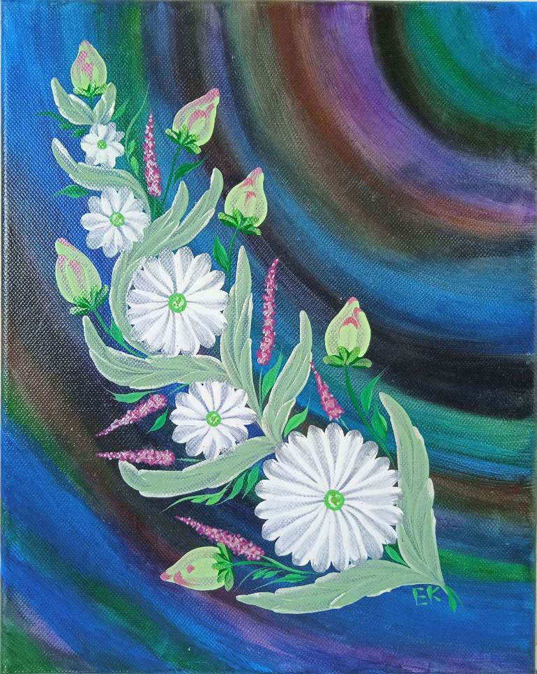 Original Folk Floral Painting by Elizabeth Khami