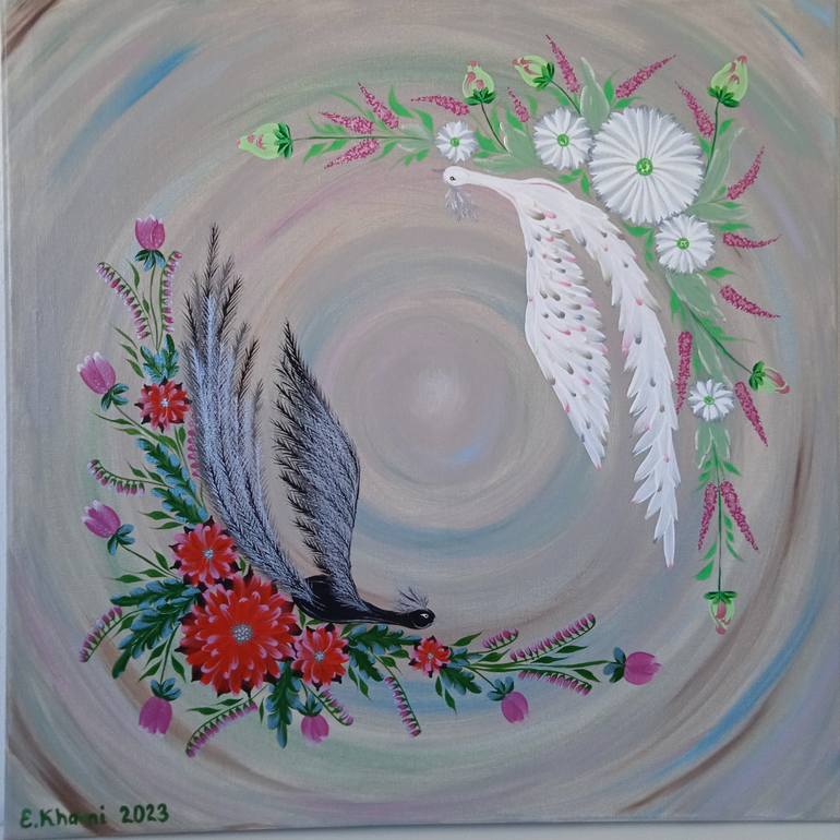 Original Folk Floral Painting by Elizabeth Khami