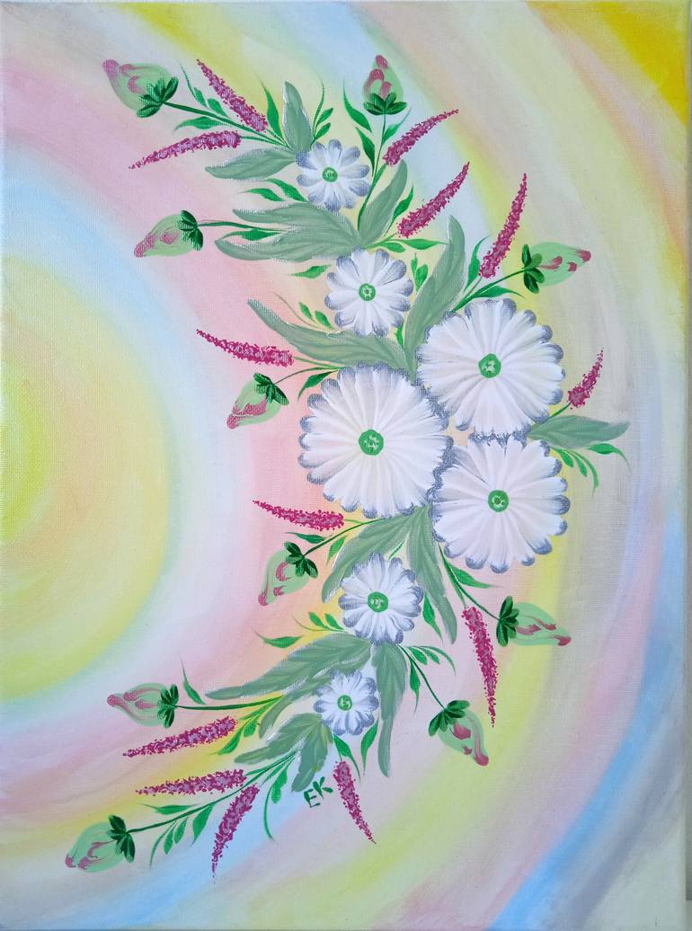 Original Folk Floral Painting by Elizabeth Khami