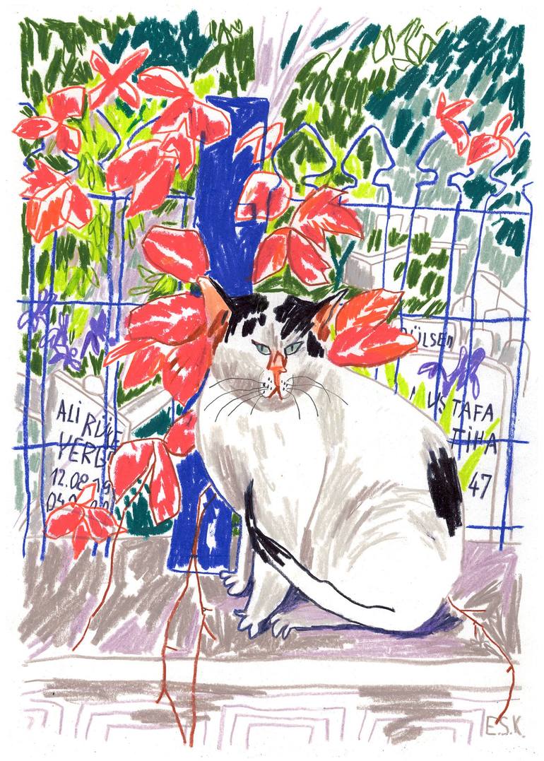 Original Contemporary Cats Drawings by Ekaterina Skvortsova-Kowalski