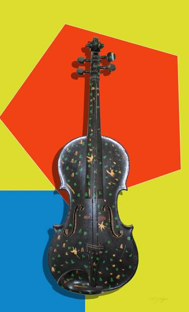 Vintage upcycled decorated violin with broken strings thumb