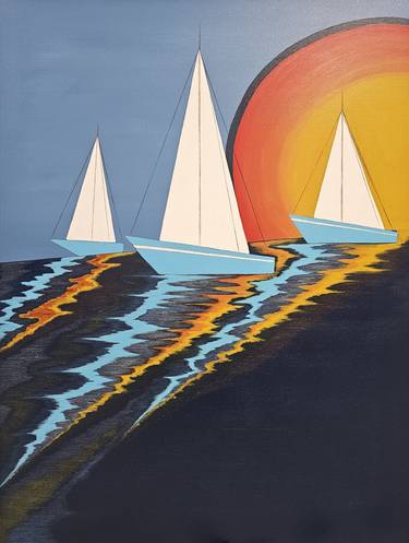Print of Sailboat Paintings by Katrina Moldova
