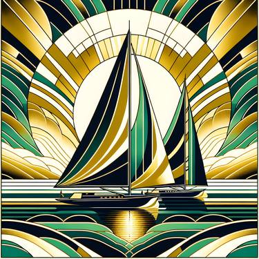 Original Art Deco Sailboat Digital by Katrina Moldova
