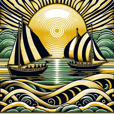 Print of Sailboat Digital by Katrina Moldova