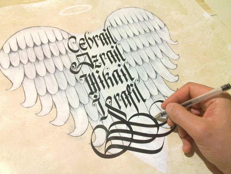 Original Figurative Calligraphy Drawing by Yildirim Bayazit Yaylak