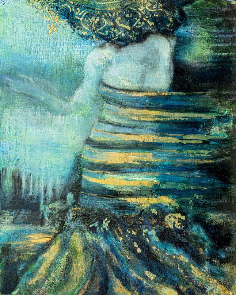 Aqua and Gold Dress Painting by Gail A Mcfarland | Saatchi Art Kuwait