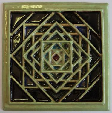 Geometric Carved Plaque with Melted Glass, No.32 thumb