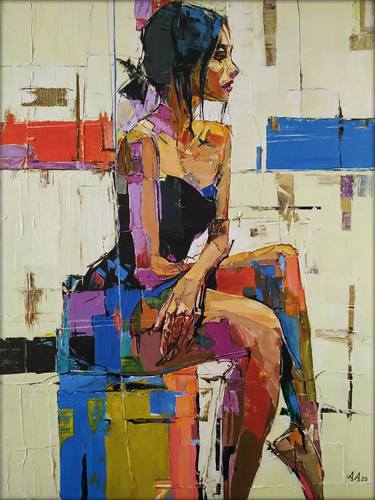 Original Abstract Expressionism Women Painting by Alexander Aksyonov