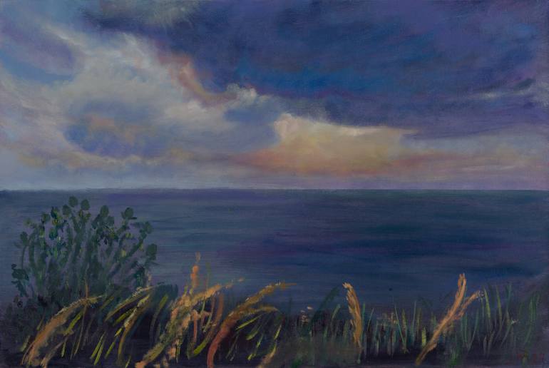 Original Landscape Painting by Lana Moz Art | Expressionism Art on Canvas | Sunset on the Atlantic Ocean, view from the Cliffs of Moher
