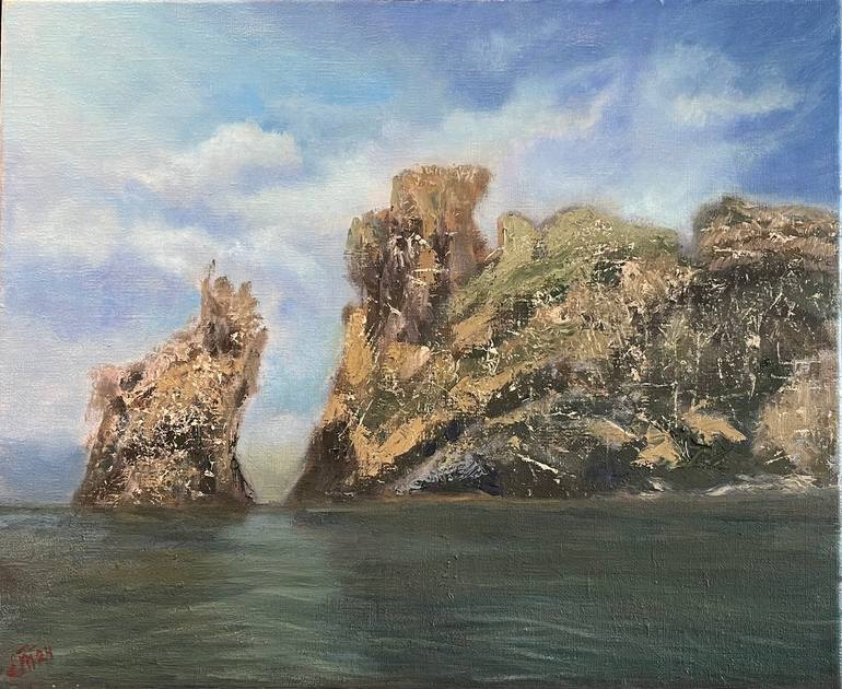 Original Seascape Painting by Lana Moz Art | Expressionism Art on Linen | Ireland's Eye. A walk at sunset around the island.