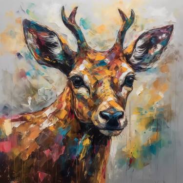 Large Colorful deer,Wall Art Living room thumb