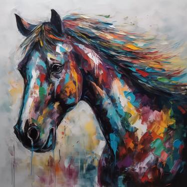Colorful Horse Canvas Wall Decor, Animal Art thumb