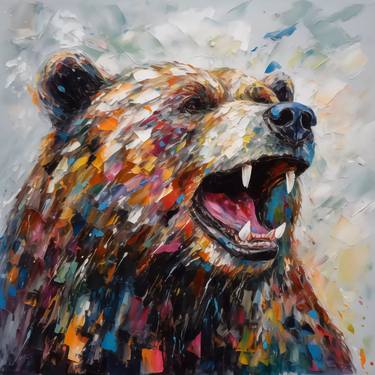 Bear Art Colorful Abstract Painting Canvas Wall Art thumb