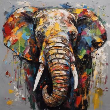 Abstract Colorful Elephant Paintings on Canvas thumb