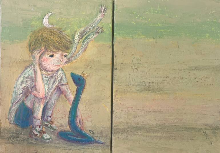 Original Surrealism Children Painting by Kyoung-Soo Lee