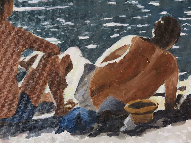 Original Figurative Beach Painting by karine Bartoli