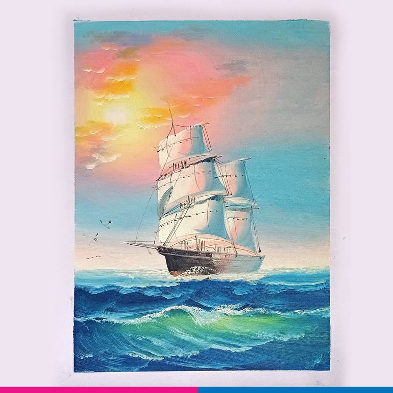Original Modern Ship Painting by Glowvia Art