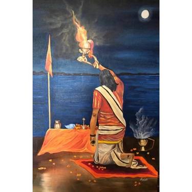 Ganga Aarti painting-Original Indian art thumb