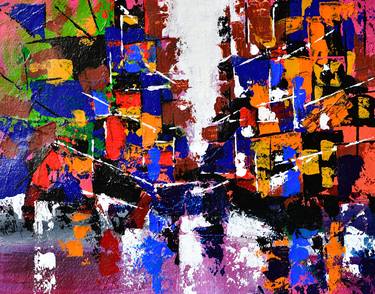 'City" Acrylic abstract on textured paper, (101) thumb