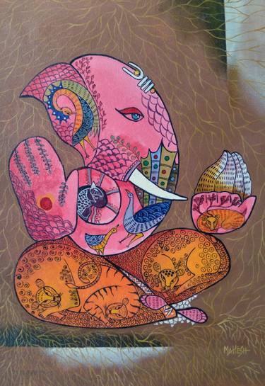 Original Abstract Expressionism Religion Painting by Mahesh Annapure