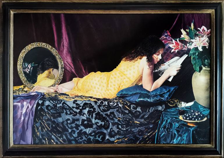 Original Photorealism Women Painting by Mike Smith