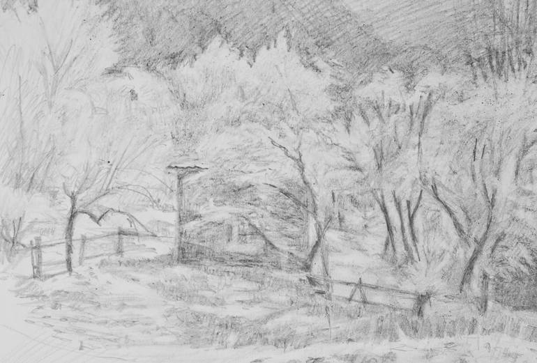 Original Conceptual Landscape Drawing by Hennadii Volokitin