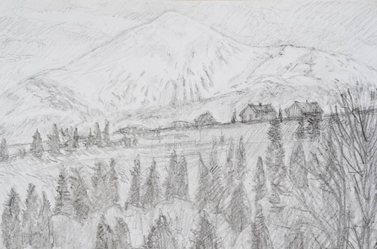 Original Conceptual Landscape Drawing by Hennadii Volokitin