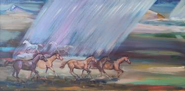 galloping horses in rainy weather thumb