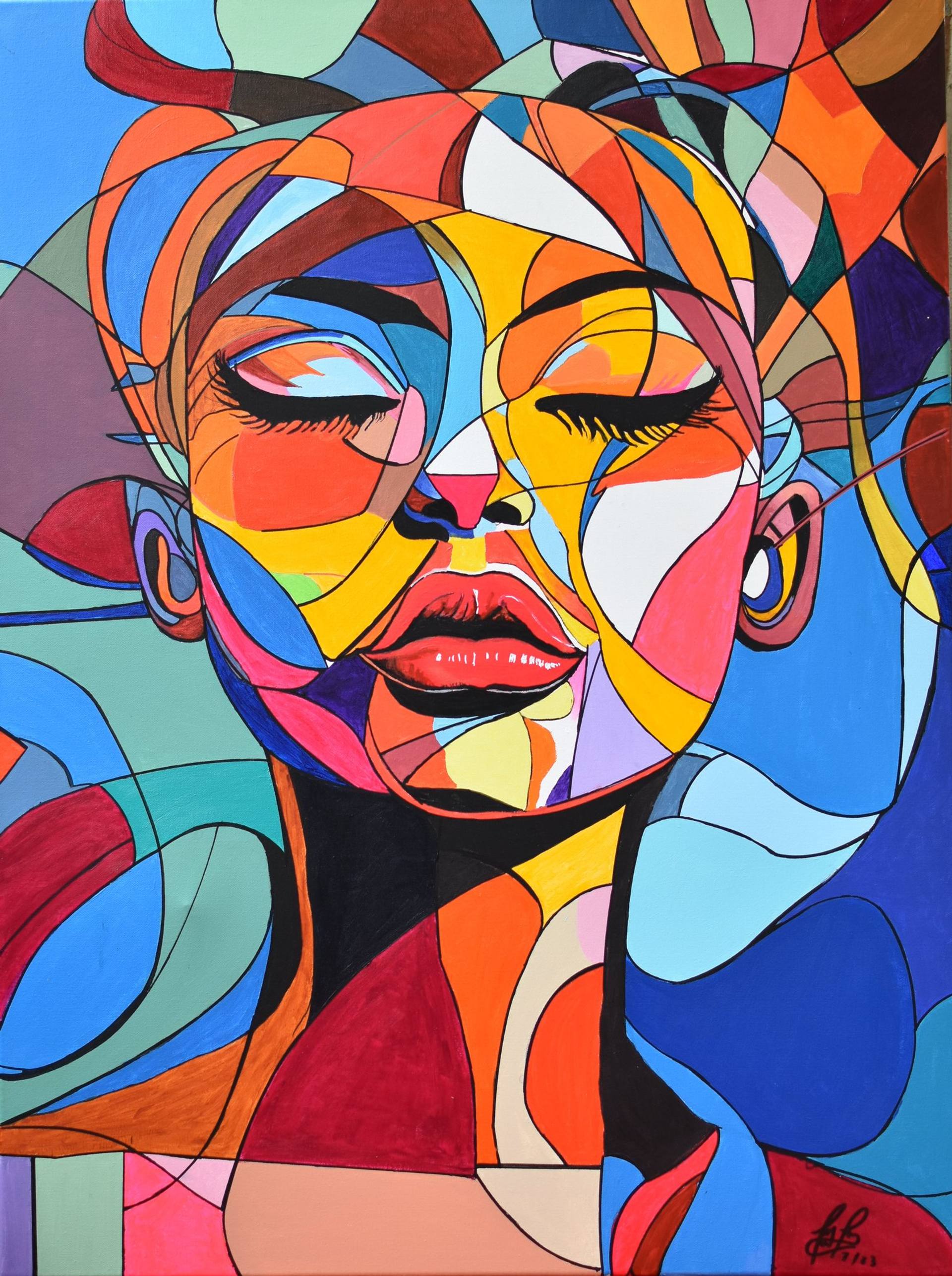 Vivid Abstract Portrait Acrylic Painting. Painting by Percy Rivera
