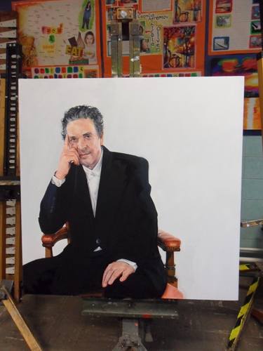 Charles Saatchi, oil painting on box canvas, metre square. thumb