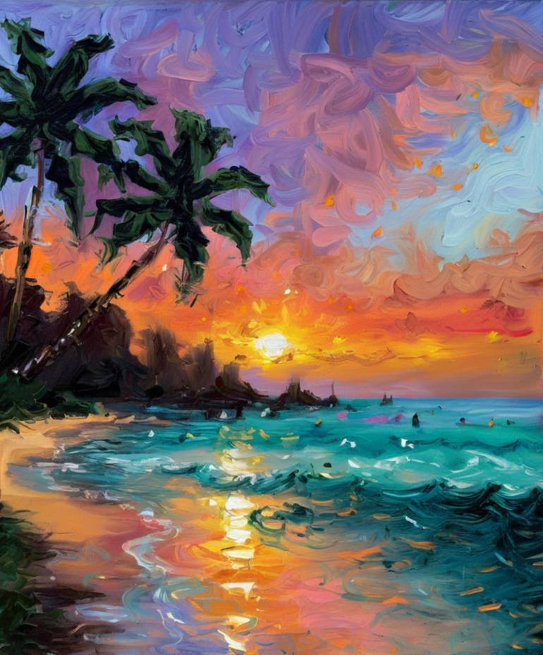 Tropical Sunset Paradise Painting by Tatyana Dolgonenko | Saatchi Art