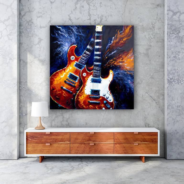 Flaming Guitars Painting By Tatyana Dolgonenko 