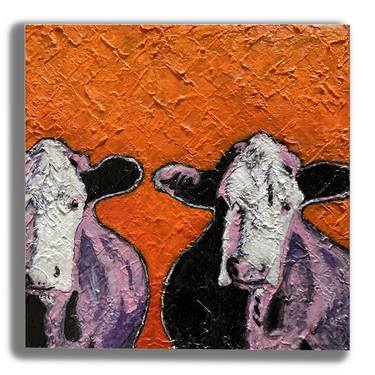 Original Abstract Expressionism Cows Paintings by Kristin Voss