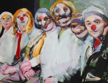 Les clowns. 100x130cm. Acrylique sur bois. Année 2011 thumb