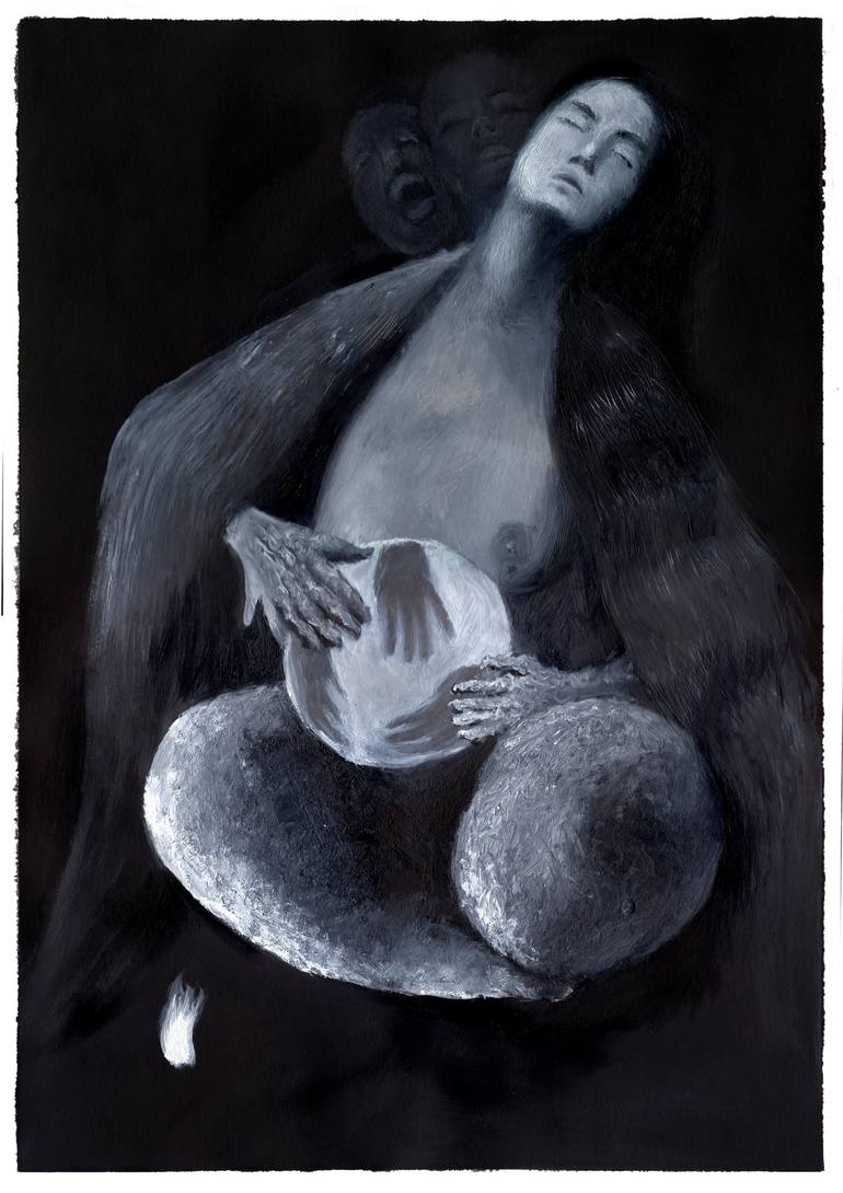 Original Black & White Love Painting by Olga Krokh