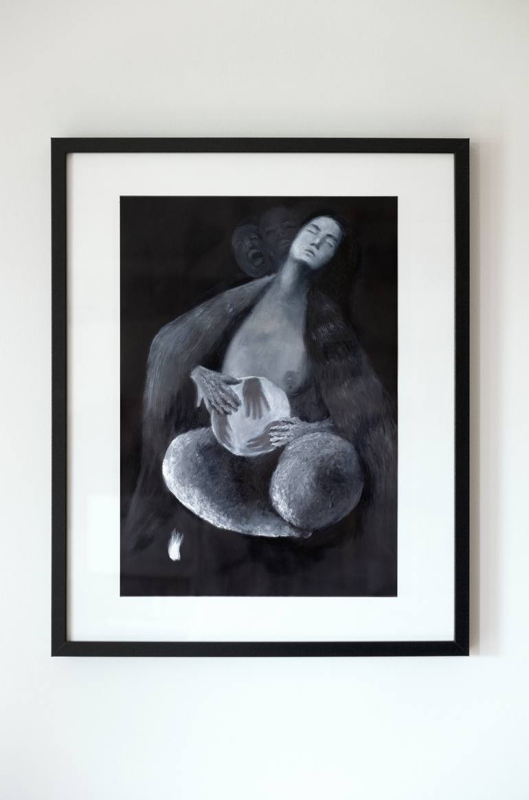 Original Black & White Love Painting by Olga Krokh