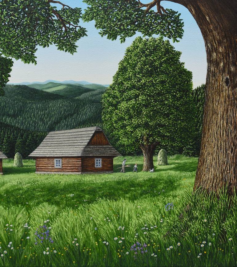 Original Folk Landscape Painting by Ivana Janiková