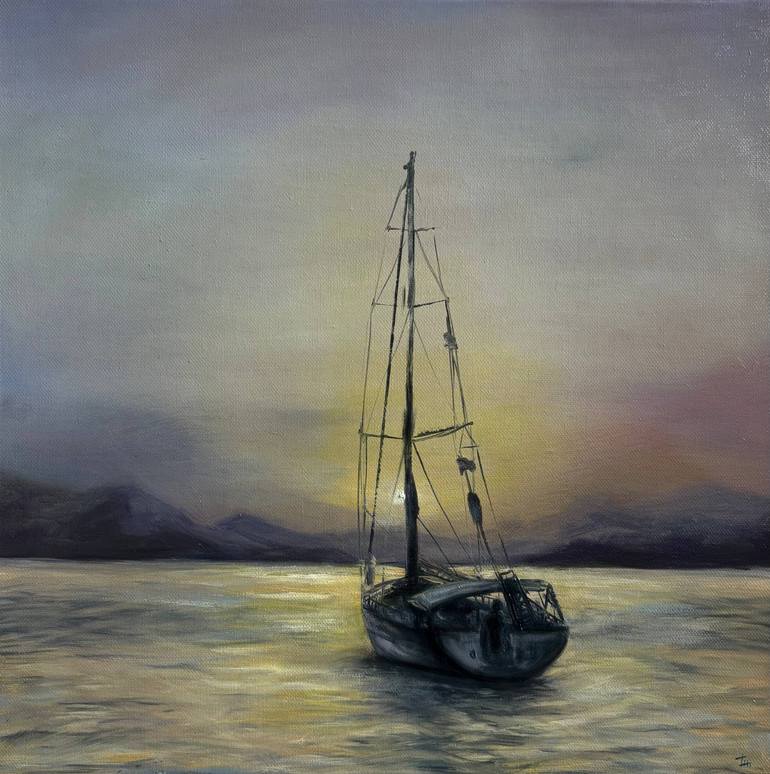 Original Sunset Painting by Olha Bozhko | Impressionism Art on Canvas | Waiting for the wind