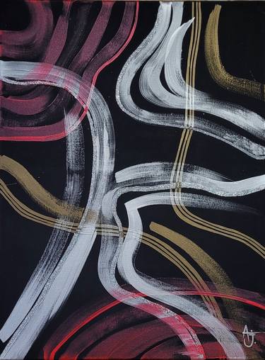 Black silver red Life lines abstract acrylic painting thumb