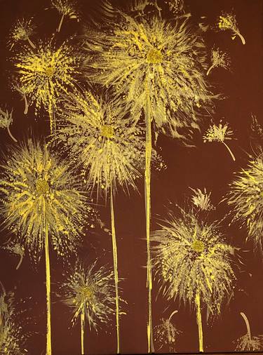 Dandelions gold fireworks abstract acrylic painting on canvas thumb