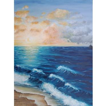 Sea Sunrise 60x80cm 24x32" Beach Waves & Cloudy Skies oil thumb