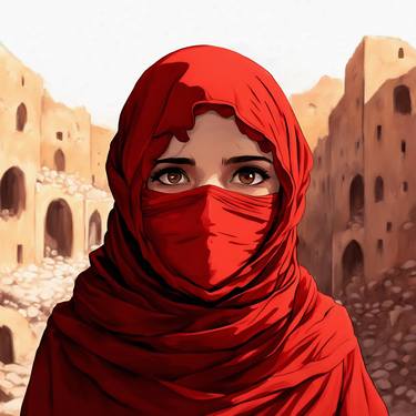 Girl in red Palestine donate art thumb