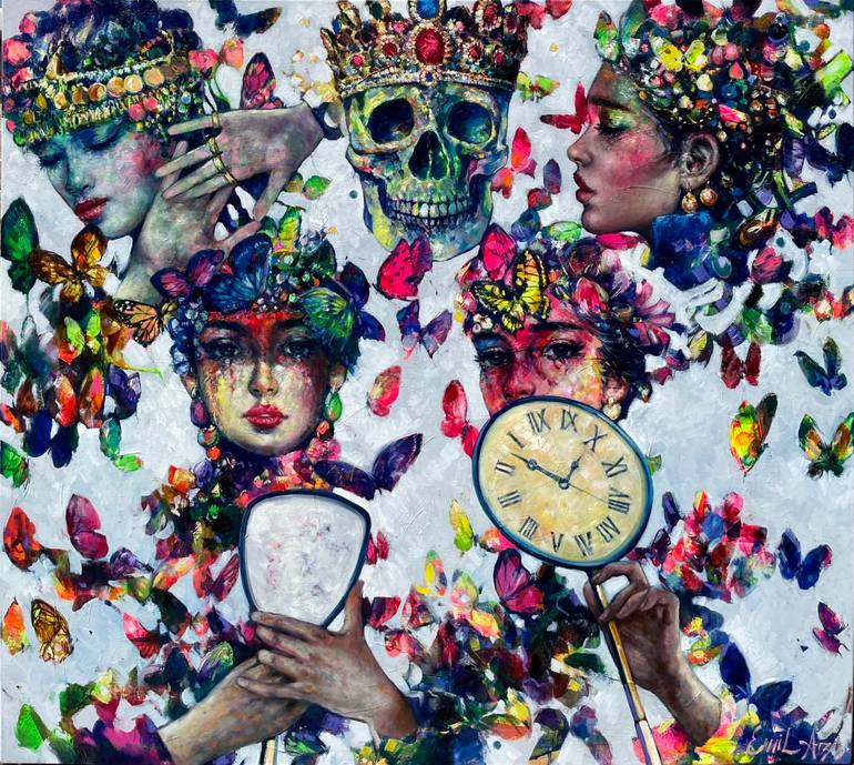 Original Women Painting by Emil Aziz  Impressionism Art on Canvas  The Time