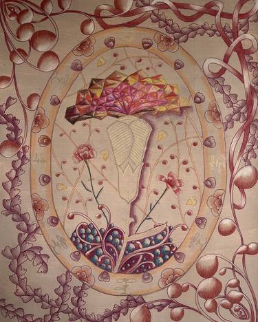 Original Art Nouveau Floral Mixed Media by Sine Lam