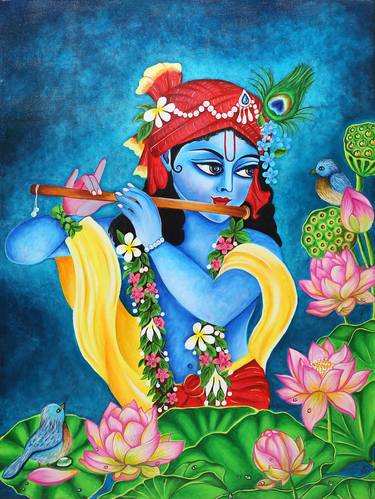Sri Krishna with birds thumb