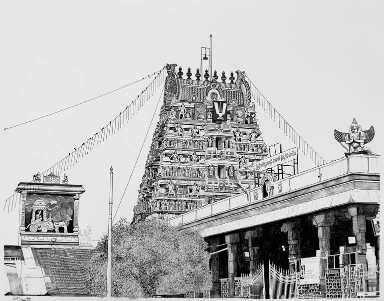 Parthasarathy swamy temple Thiruvallikeni // Triplicane Drawing by ...