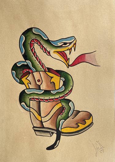 Serpiente en bota Tattoo flash thumb