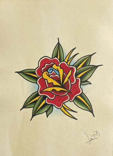 Seven leaves rose tattoo flash thumb